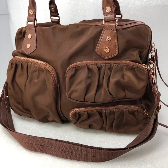 MZ WALLACE Kate Bag Large Brown and Rose Gold Shoulder Crossbody Nylon & Leather